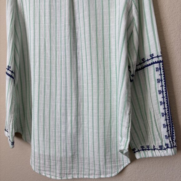 Nic + Zoe Gauzy Cotton Embroidered Striped Terrace High Low Blouse Top - Picture 12 of 13